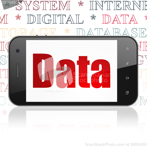 Image of Information concept: Smartphone with Data on display