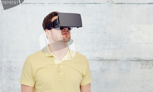 Image of man in virtual reality headset or 3d glasses