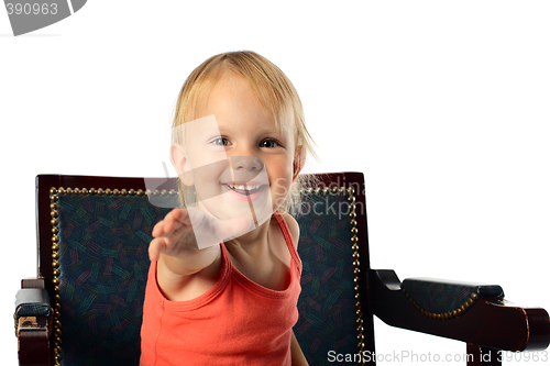 Image of little girl offer hand to audience