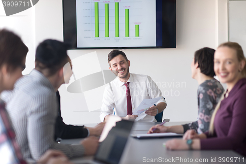 Image of young business people group on meeting at office