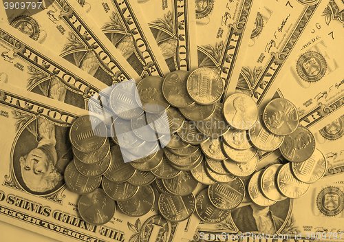 Image of Dollar coins and notes - vintage