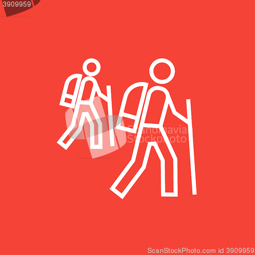 Image of Tourist backpackers line icon.