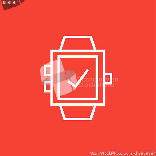Image of Smartwatch with check sign line icon.