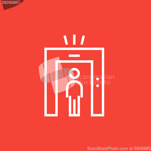 Image of Man going through metal detector gate line icon.