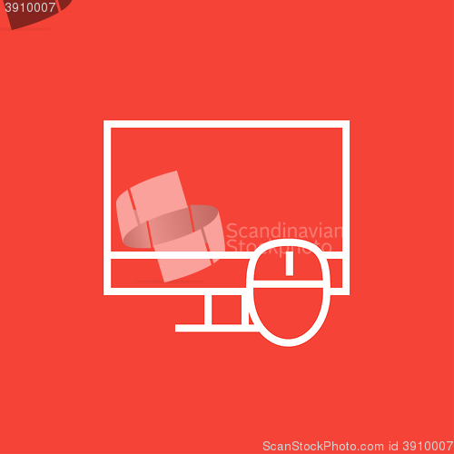 Image of Computer monitor and mouse line icon.