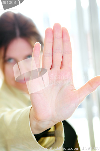 Image of Mature woman gesturing stop