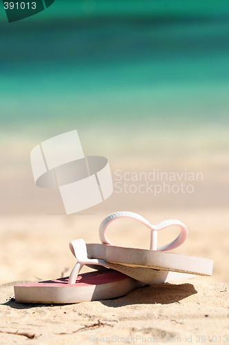 Image of Flipflops on a sandy beach