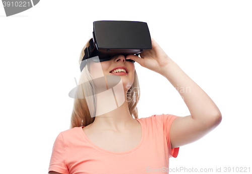 Image of woman in virtual reality headset or 3d glasses