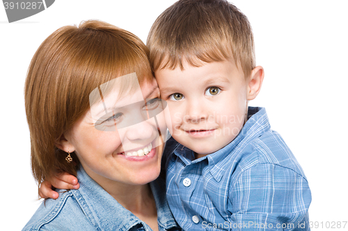 Image of Portrait of a happy mother with her son