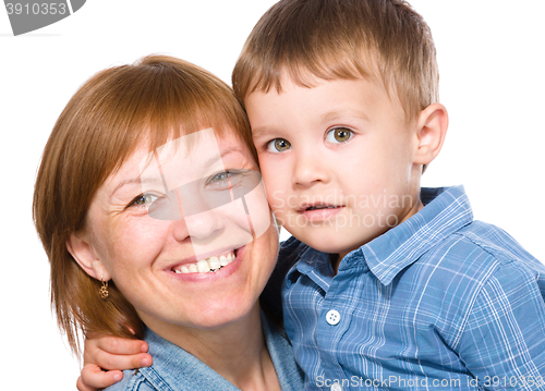 Image of Portrait of a happy mother with her son