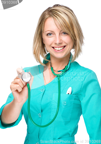 Image of Portrait of a woman wearing doctor uniform