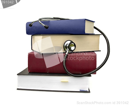 Image of books and stethoscope