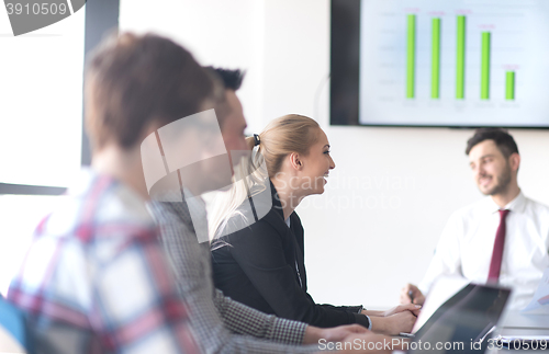 Image of young business people group on meeting at office