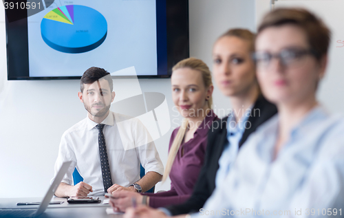 Image of young business people group on team meeting at modern office