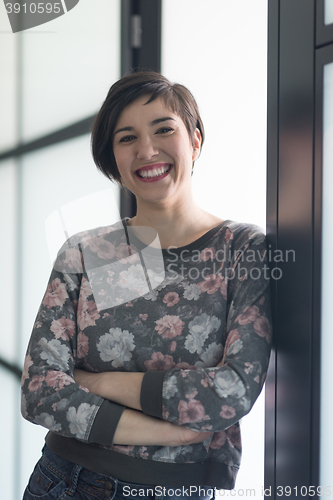 Image of portrait of business woman in casual clothes at startup office