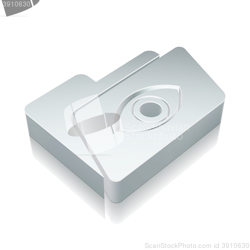 Image of 3d metallic Folder With Eye icon with reflection, vector illustration.