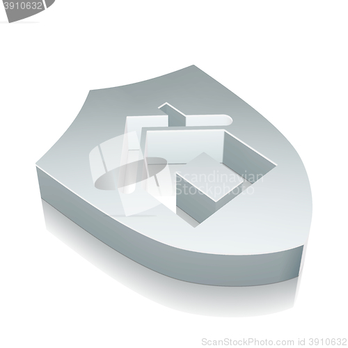 Image of 3d metallic Shield icon with reflection, vector illustration.