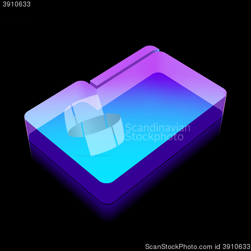 Image of 3d neon glowing Folder icon made of glass, vector illustration.