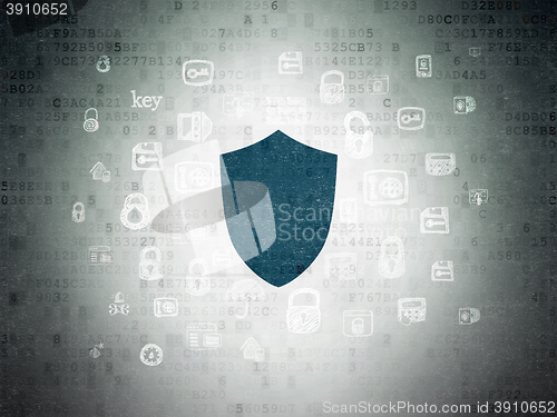 Image of Security concept: Shield on Digital Data Paper background