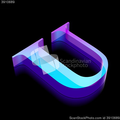 Image of 3d neon glowing character U made of glass, vector illustration.