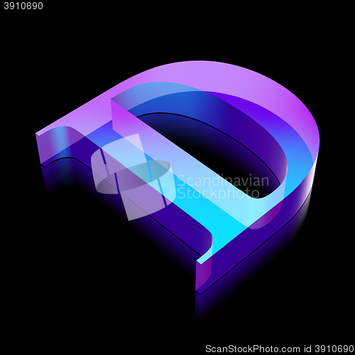 Image of 3d neon glowing character D made of glass, vector illustration.