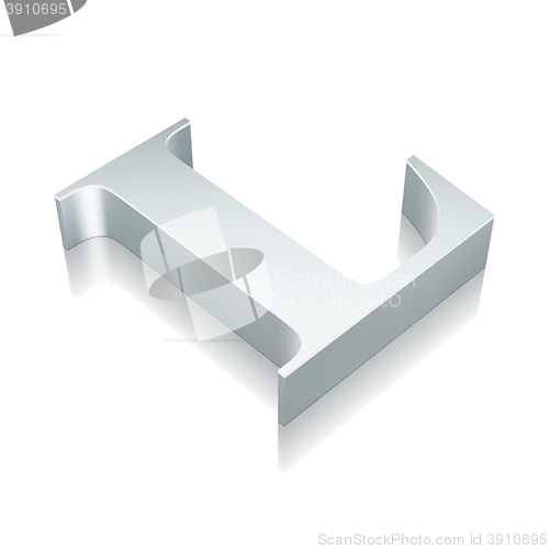 Image of 3d metallic character L with reflection, vector illustration.