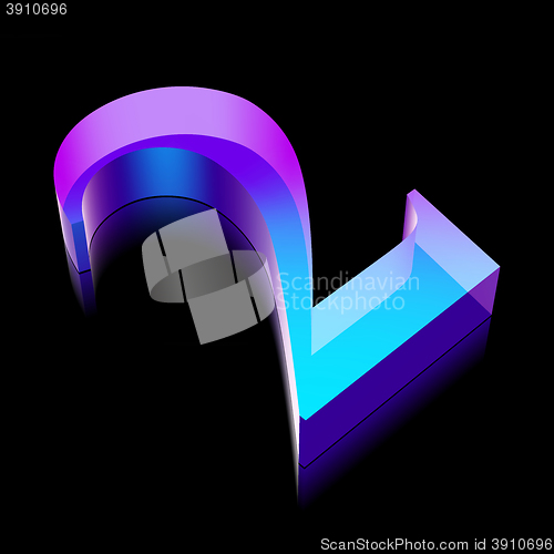 Image of 3d neon glowing character 2 made of glass, vector illustration.