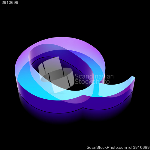 Image of 3d neon glowing character Q made of glass, vector illustration.