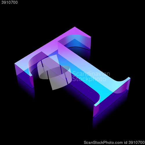 Image of 3d neon glowing character T made of glass, vector illustration.