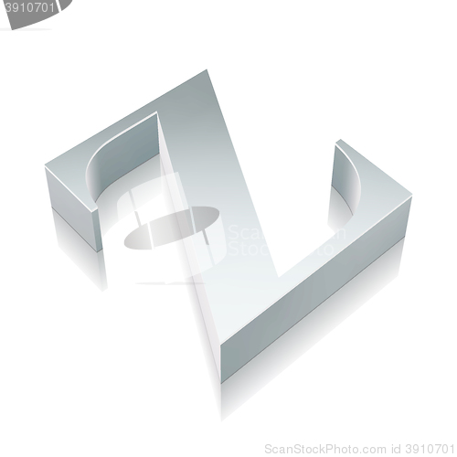 Image of 3d metallic character Z with reflection, vector illustration.