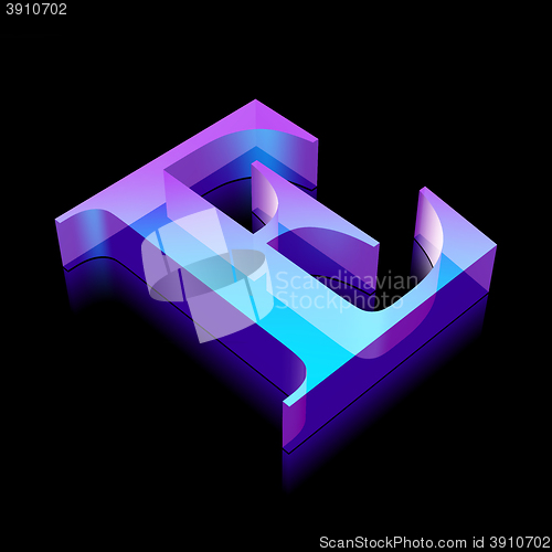 Image of 3d neon glowing character E made of glass, vector illustration.