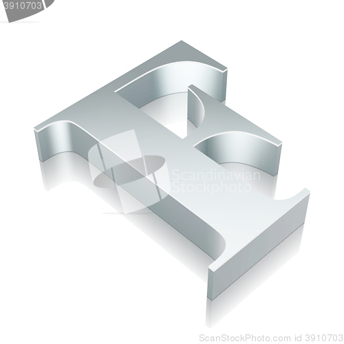 Image of 3d metallic character F with reflection, vector illustration.