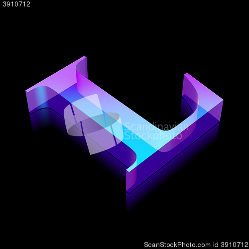 Image of 3d neon glowing character L made of glass, vector illustration.