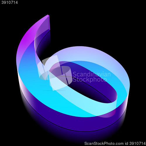 Image of 3d neon glowing character 0 made of glass, vector illustration.