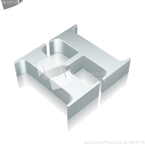 Image of 3d metallic character H with reflection, vector illustration.