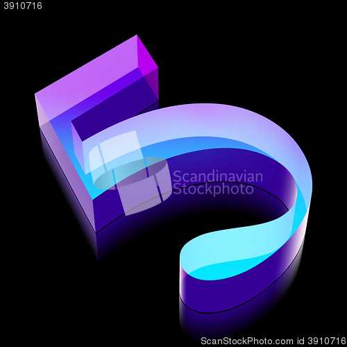 Image of 3d neon glowing character 5 made of glass, vector illustration.