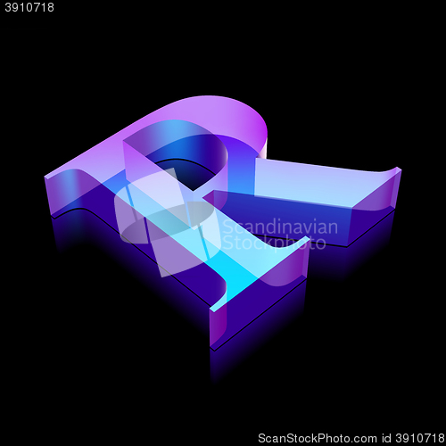 Image of 3d neon glowing character R made of glass, vector illustration.