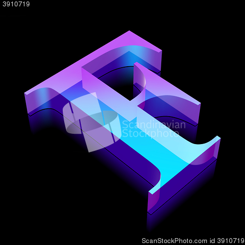 Image of 3d neon glowing character F made of glass, vector illustration.