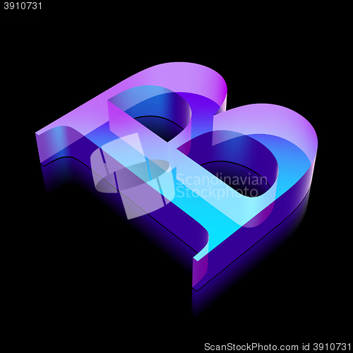 Image of 3d neon glowing character B made of glass, vector illustration.