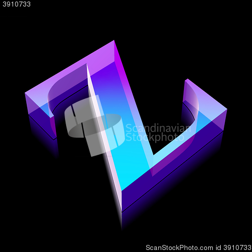 Image of 3d neon glowing character Z made of glass, vector illustration.