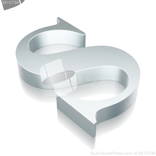 Image of 3d metallic character S with reflection, vector illustration.