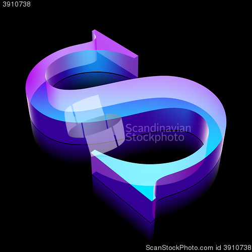 Image of 3d neon glowing character S made of glass, vector illustration.