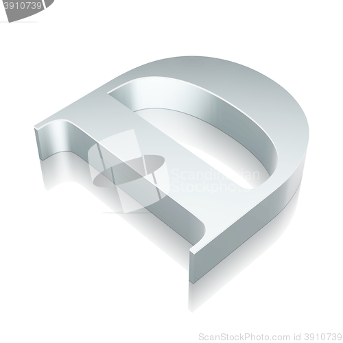 Image of 3d metallic character D with reflection, vector illustration.
