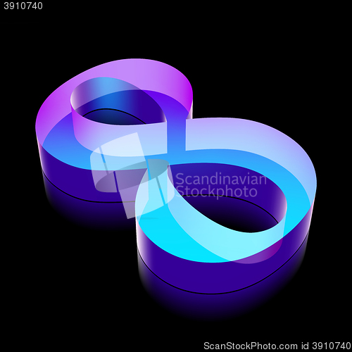 Image of 3d neon glowing character 8 made of glass, vector illustration.