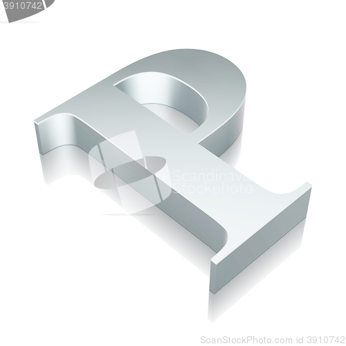 Image of 3d metallic character P with reflection, vector illustration.