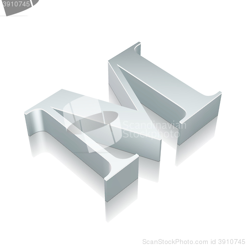 Image of 3d metallic character M with reflection, vector illustration.