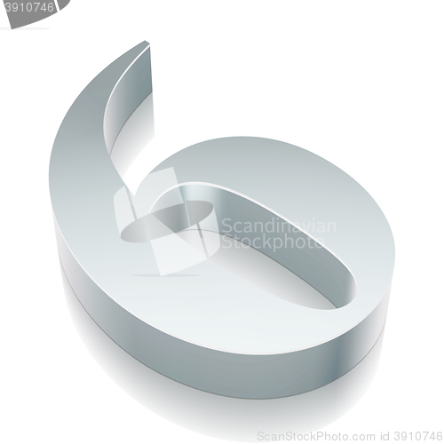 Image of 3d metallic character 6 with reflection, vector illustration.