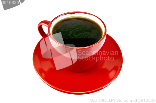 Image of Coffee in red cup on saucer