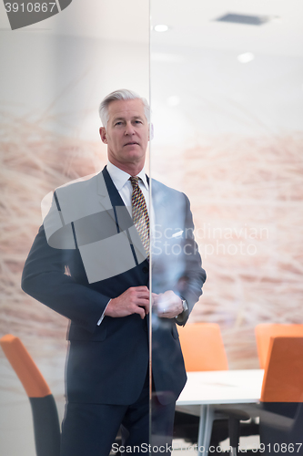 Image of portrait of handsome senior business man at modern office