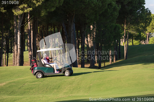 Image of couple in buggy on golf course